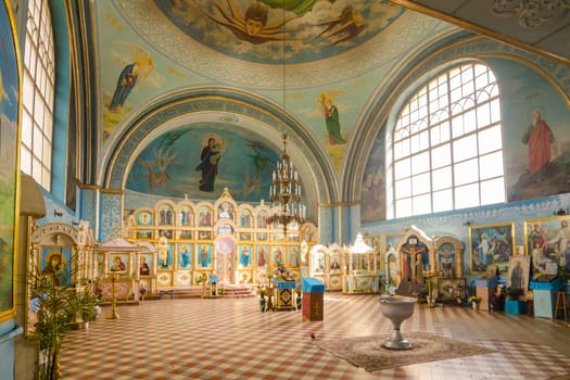 Duboviy ovrag, Russia - February 20, 2016: Interior of the Church of the Holy Martyr Nikita. Volgograd region