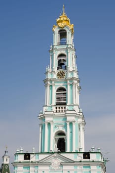 Sergiev Posad - August 10, 2015: View of the upper part of the bell tower of the Trinity-Sergius Lavra