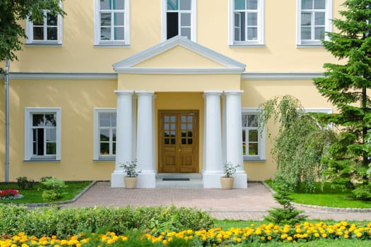 Sergiev Posad - August 10, 2015: View of the entrance to the Treasury fraternal body cells Holy Trinity St. Sergius Lavra