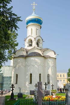 Sergiev Posad - August 10, 2015: View of the front of the grave Spirit temple of the Holy Trinity St. Sergius Lavra