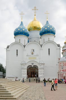 Sergiev Posad - August 10, 2015: View of the Assumption Cathedral of the Holy Trinity St. Sergius Lavra