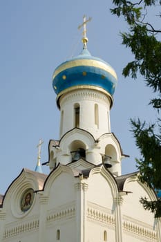 Sergiev Posad - August 10, 2015: view of the dome and bell tower Spirit temple of the Holy Trinity St. Sergius Lavra