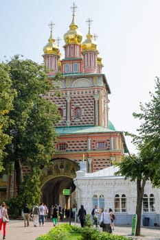 Sergiev Posad - August 10, 2015: View of the Baptist and the holy temple gate at Holy Trinity St. Sergius Lavra