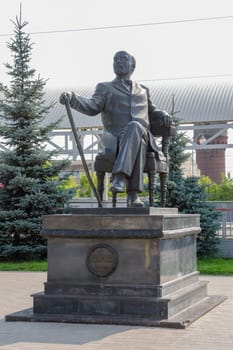 Sergiev Posad - August 10, 2015: Monument to the great Russian art patron Savva Mamontov in the forecourt of the city of Sergiev Posad near Moscow