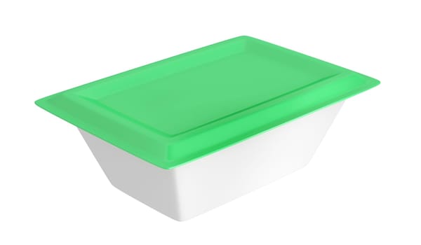 Plastic container for margarine, butter or cream cheese, isolated on white background