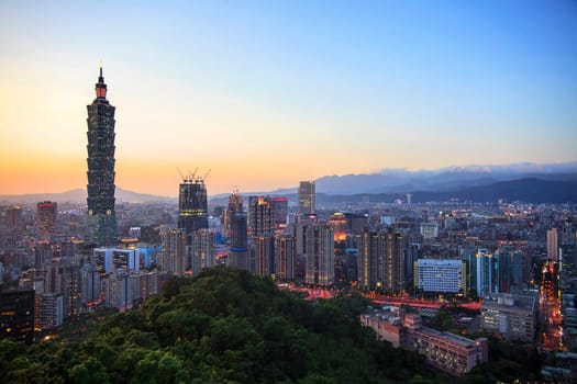 The Taipei skyline at night, Taipei, Taiwan.