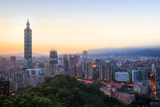 The Taipei skyline at night, Taipei, Taiwan.