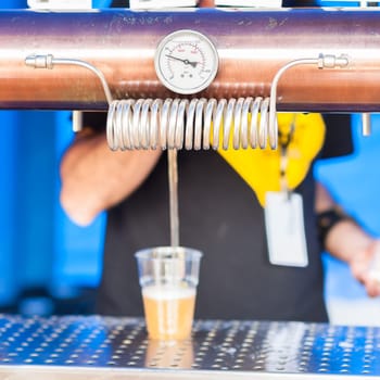 Detail of the draft beer system..Pressure gauge and drain pressure.