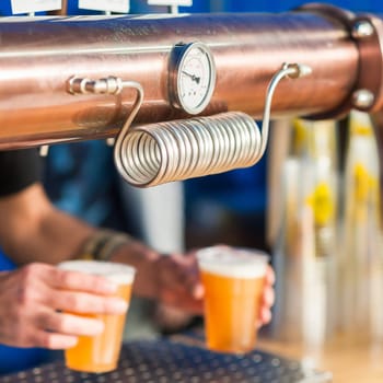 Detail of the draft beer system..Pressure gauge and drain pressure.