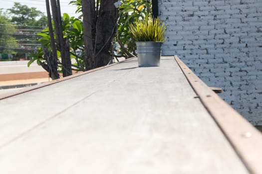 Mini plant pot on wooden table, stock photo