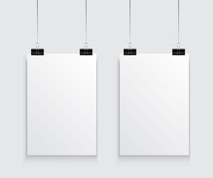 Hanging paper poster on wall poster. Vector illustration