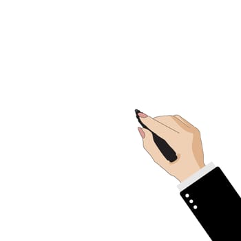 The hand holds a marker in a vector illustration style. Write underline or highlight something important marker.