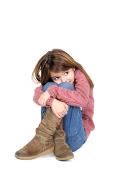 Young girl with fear isolated in white