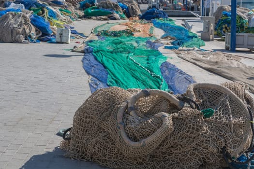 Colorful various fishing nets in the port of Port Andratx..