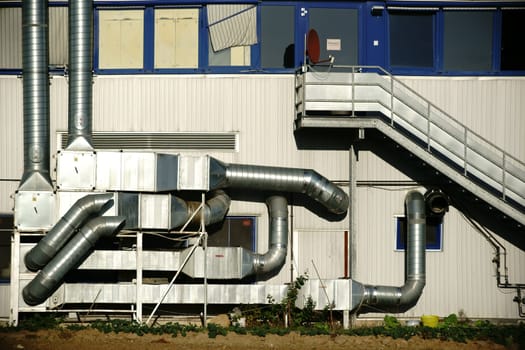 The ventilation system of a public building with restaurants and a bowling alley.