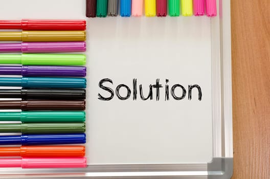 Solution text concept over whiteboard background