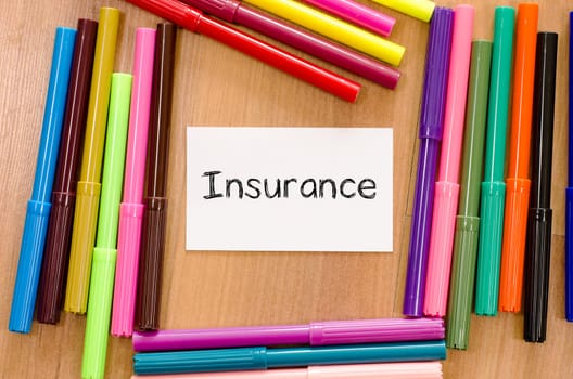 Insurance text concept over note background