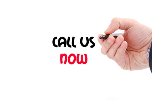 Call us now text concept isolated over white background