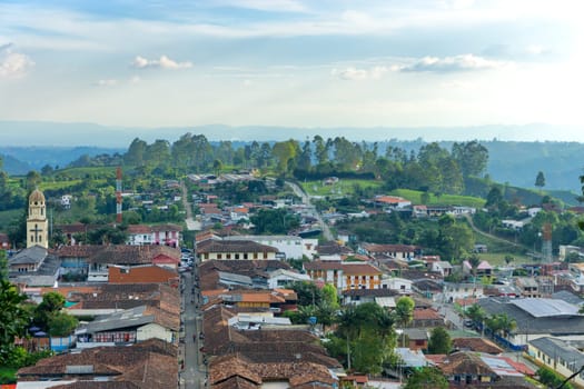 Cityscape view of the town of Salento, Colombia