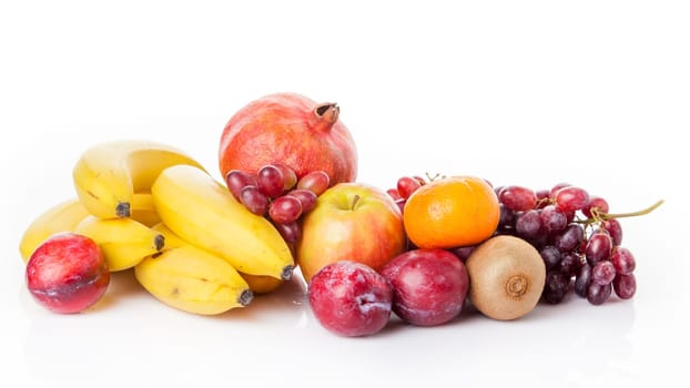 Fresh fruits isolated on a white . Set of different fresh fruits