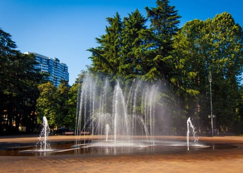 Sochi, Russia - water fountain.  View from street Navaginskaya