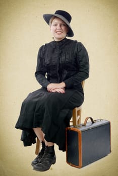 young woman in vintage costume 1900's