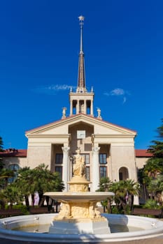 Seaport Building. Sculpture Goddess of the navigation close to Sochi sea port