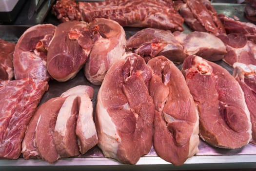 various meat in a supermarket. meat in shop