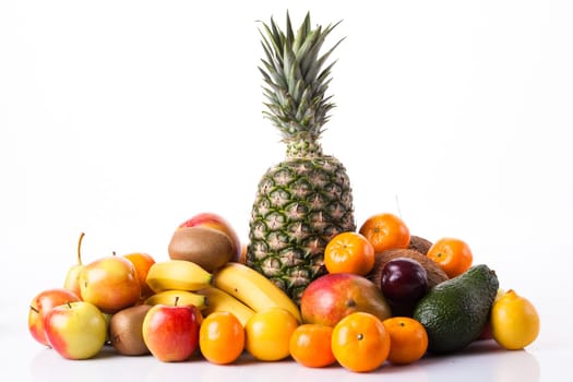 Fresh fruits.  Assortment of exotic fruits isolated on white