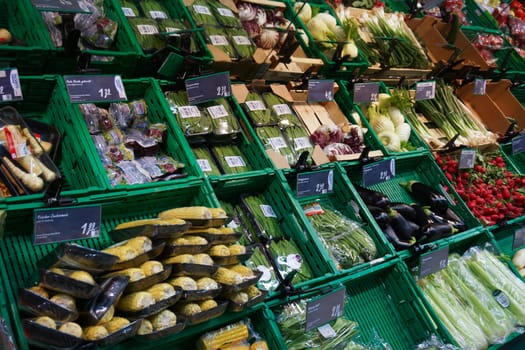 Vegetable stand.  Fresh and organic vegetables at farmers market .