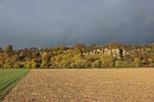 The Zechstein slopes near Lieschensruh in front of rain clouds