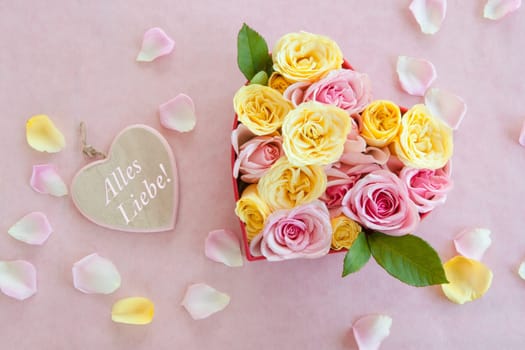 Roses in different colors as a background with text space