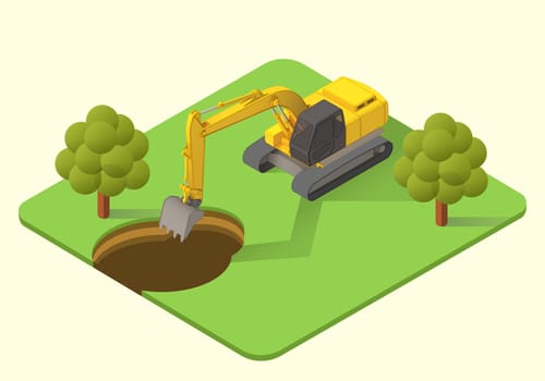 excavator dig machine vector isometric illustration. mining excavator flat.