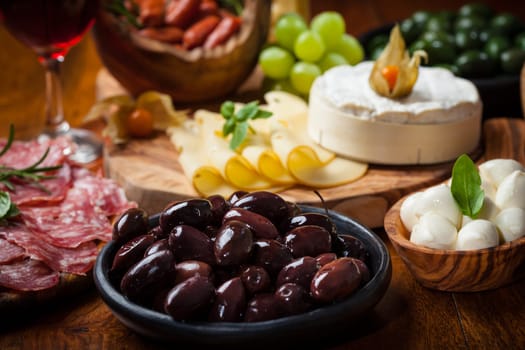 Variation of antipasti and appetizers