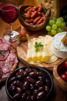 Variation of antipasti and appetizers