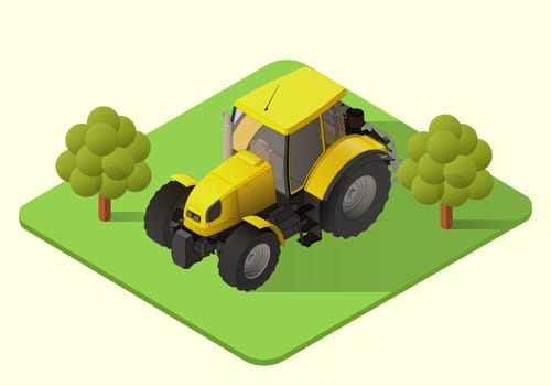 tractor vector isometric illustration. farm machine axonometric view
