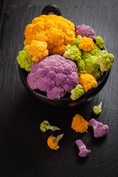 Assortment of organic cauliflower from local market