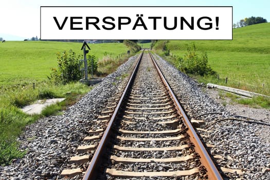 Delay in the train. Empty railway tracks