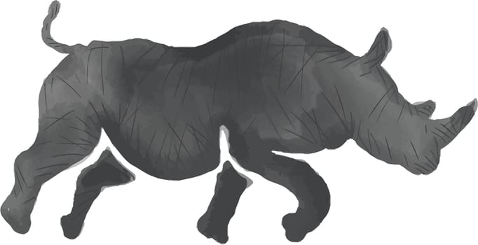 Watercolor style illustration of a silhouette of a rhinoceros running view from the side set on isolated white background.