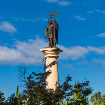 Sochi, Russia - September 29, 2016: Monumental column with a statue of the Archangel Michael