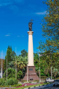 Sochi, Russia - September 29, 2016: Monumental column with a statue of the Archangel Michael