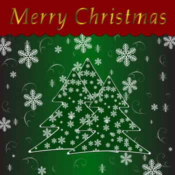 Happy New Year card with Christmas tree over green background