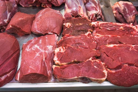 various meat in a supermarket. meat in shop