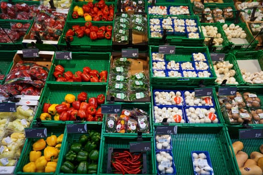 Vegetable stand.  Fresh and organic vegetables at farmers market .