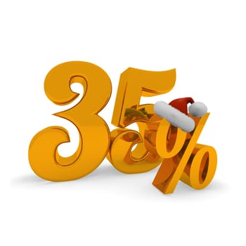 Thirty five percent discount concept with hat of Santa, 3d rendering
