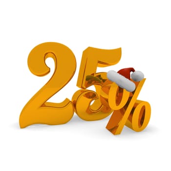 Twenty five percent discount concept with hat of Santa, 3d rendering
