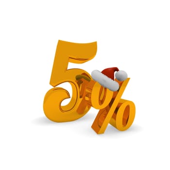Five percent discount concept with hat of Santa, 3d rendering