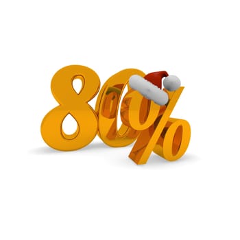 80 percent discount concept with hat of Santa, 3d rendering