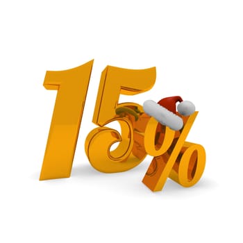 Fifteen percent discount concept with hat of Santa, 3d rendering