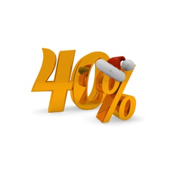 40 percent discount concept with hat of Santa, 3d rendering
